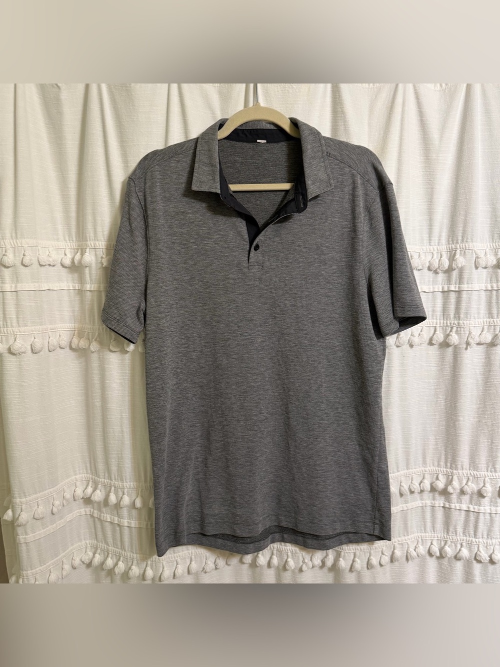 Lululemon Polo Shirt Mens 21” Across Gray Heather Evolution Short Sleeve Golf
